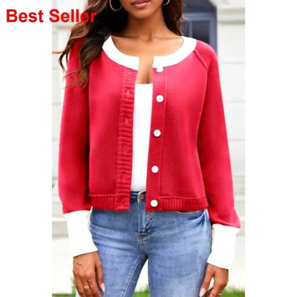 Cropped Cardigan Sweater Long Sleeve Open Front Button Down Knit Outwear